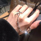 Arzonai Punk Finger Ring Chain Silver chain ring set, silver ring set, multi finger ring, cross ring set, goth ring set gothic fashion, egirl eboy Korean jewelry biker